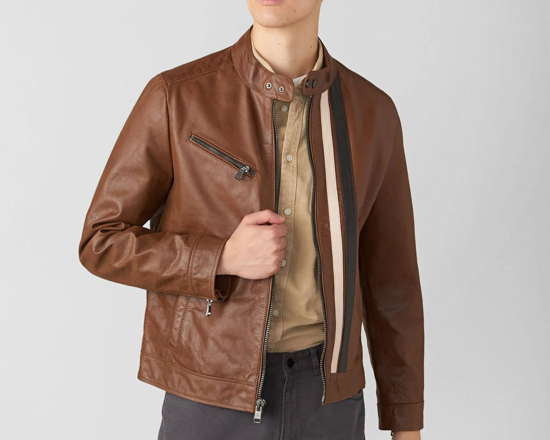 Adam Racer Leather Jacket With Multi Stripe
