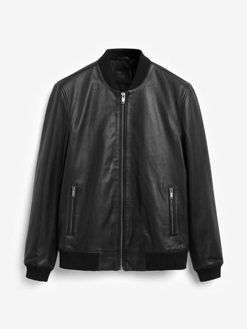 Black Signature Leather Bomber Jacket