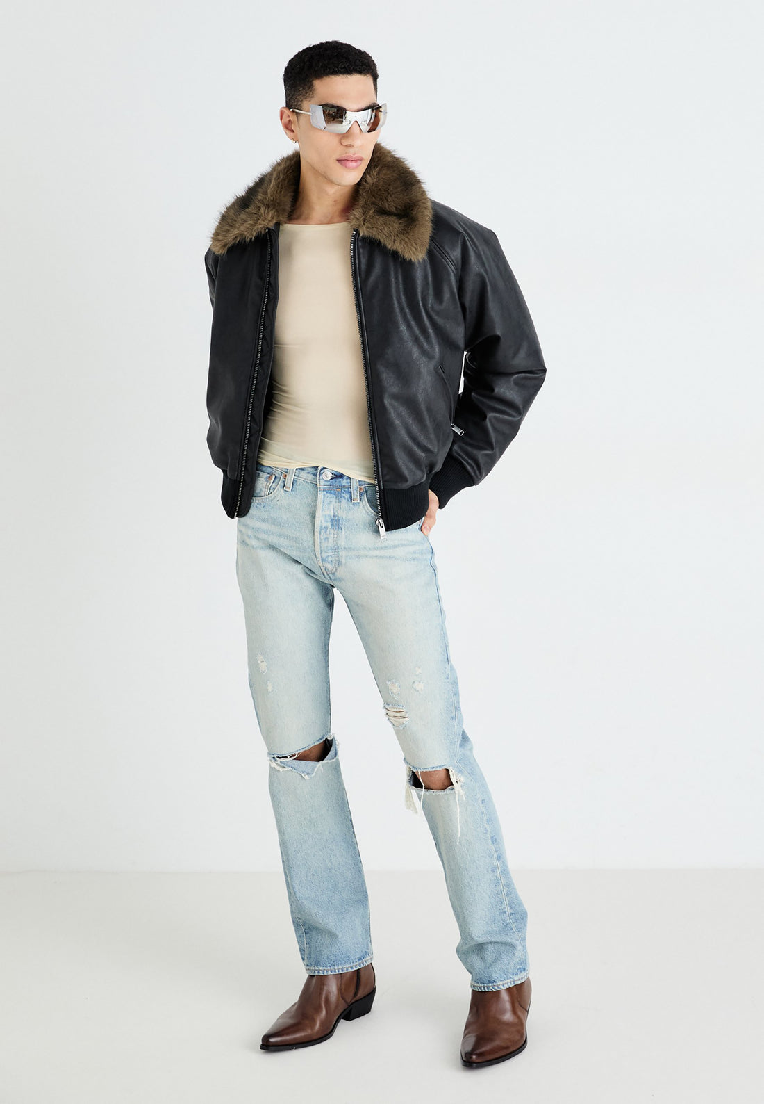 Bomber Jacket - Faux Leather Jacket Black