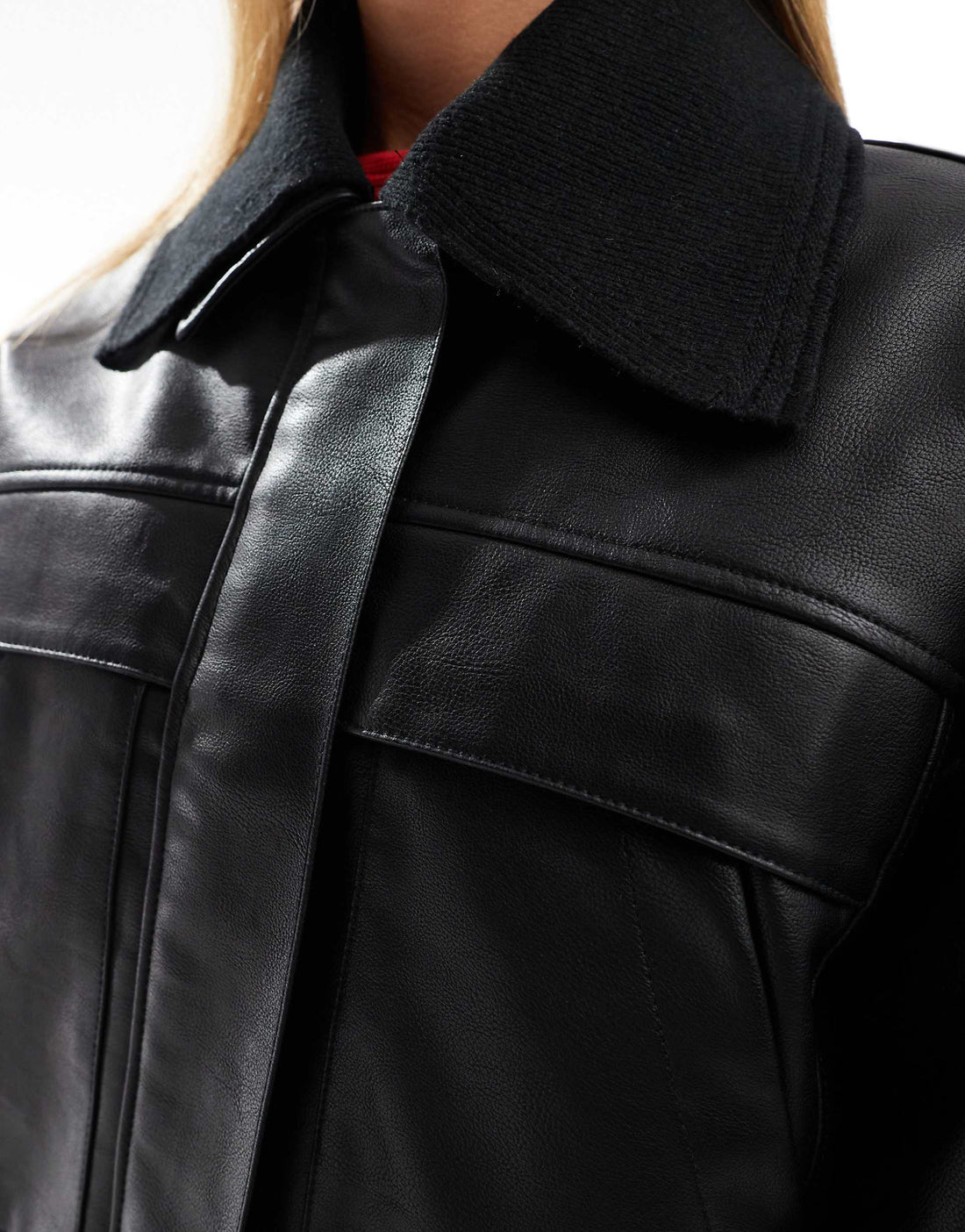 Leather Bomber Jacket with Knitted Collar