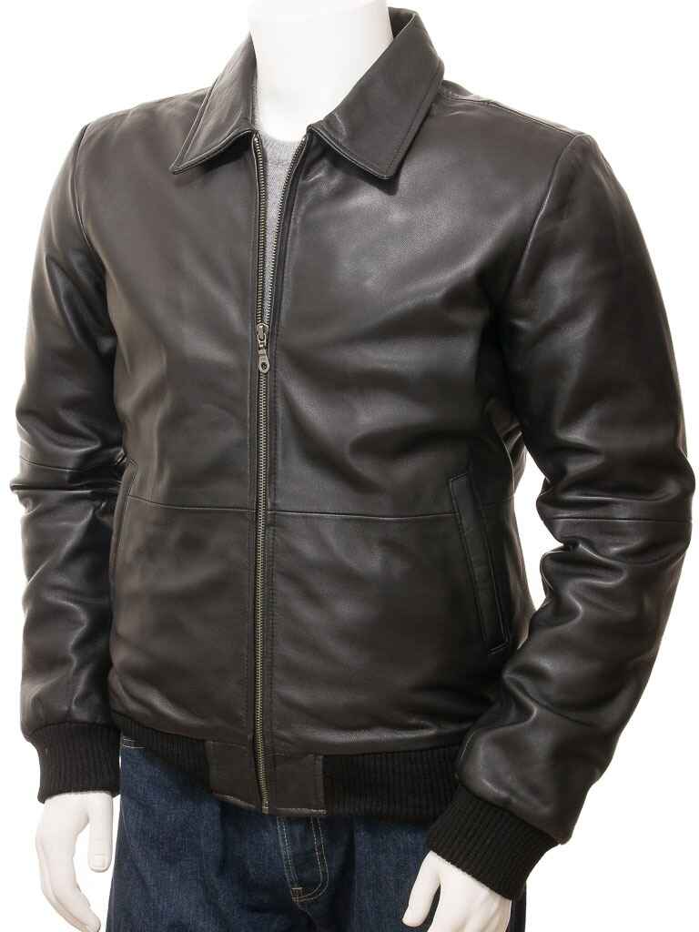 Chaqueta bomber de cuero negra para hombre