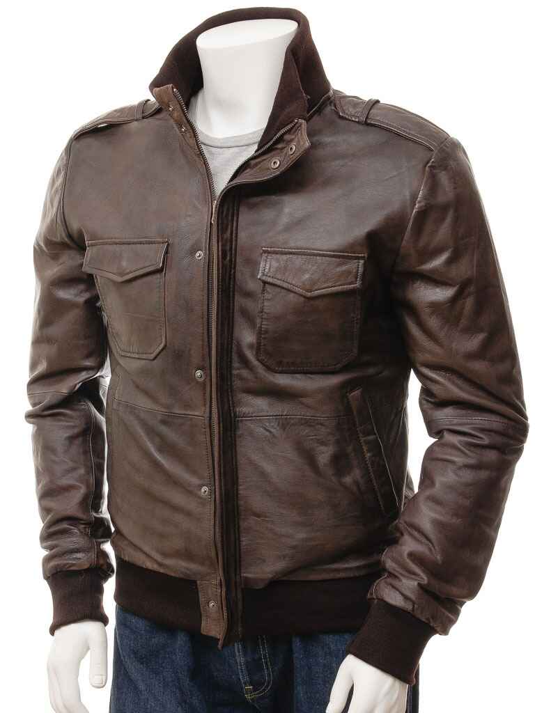 CHAQUETA BOMBER DE CUERO PARA HOMBRE