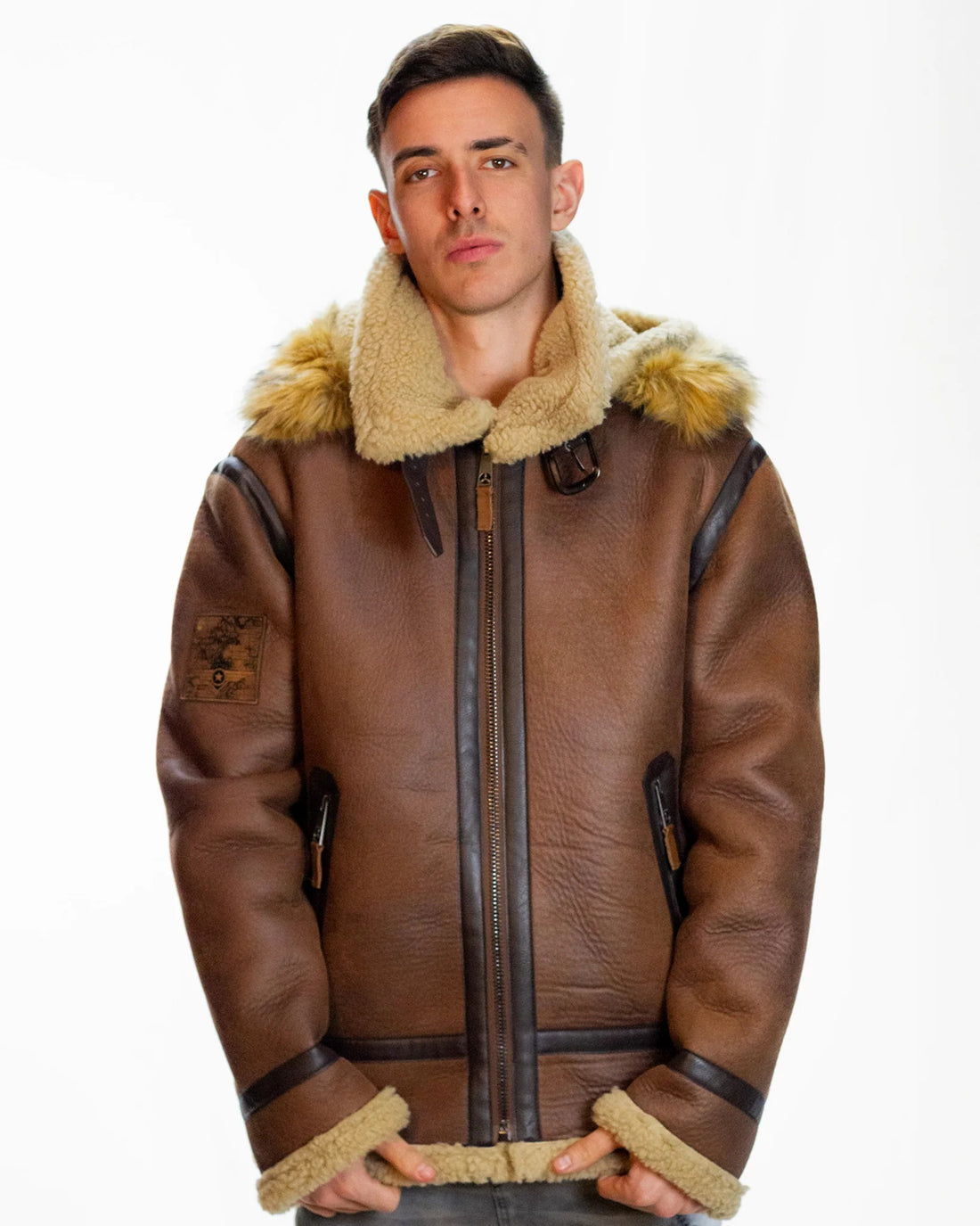 MEN'S TOP GUN® PREMIUM WOOL-BLEND SHEARLING COAT