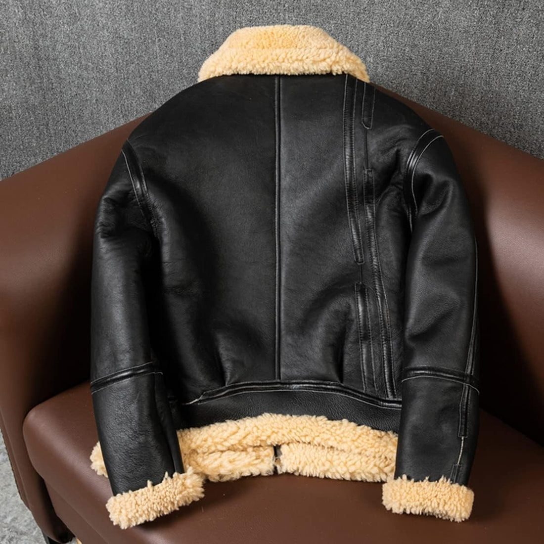 MEN's Black Sherpa Shearling B3 Bomber Aviator Jacket