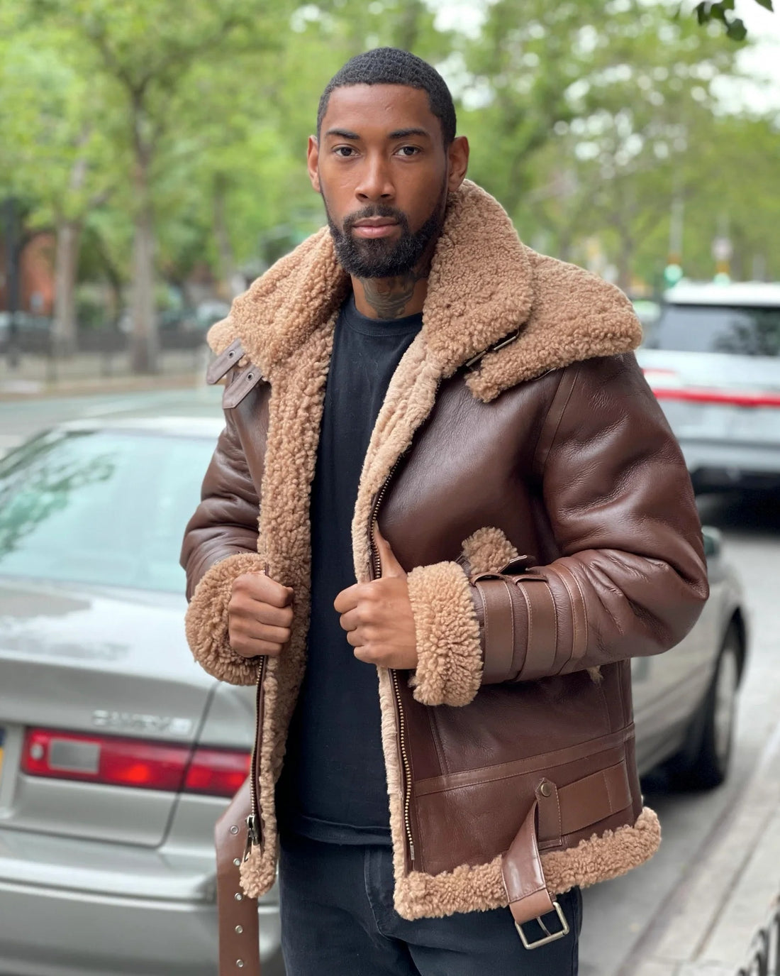 MEN's SHEARLING- BROWN AVIATOR DOUBLE COLLAR