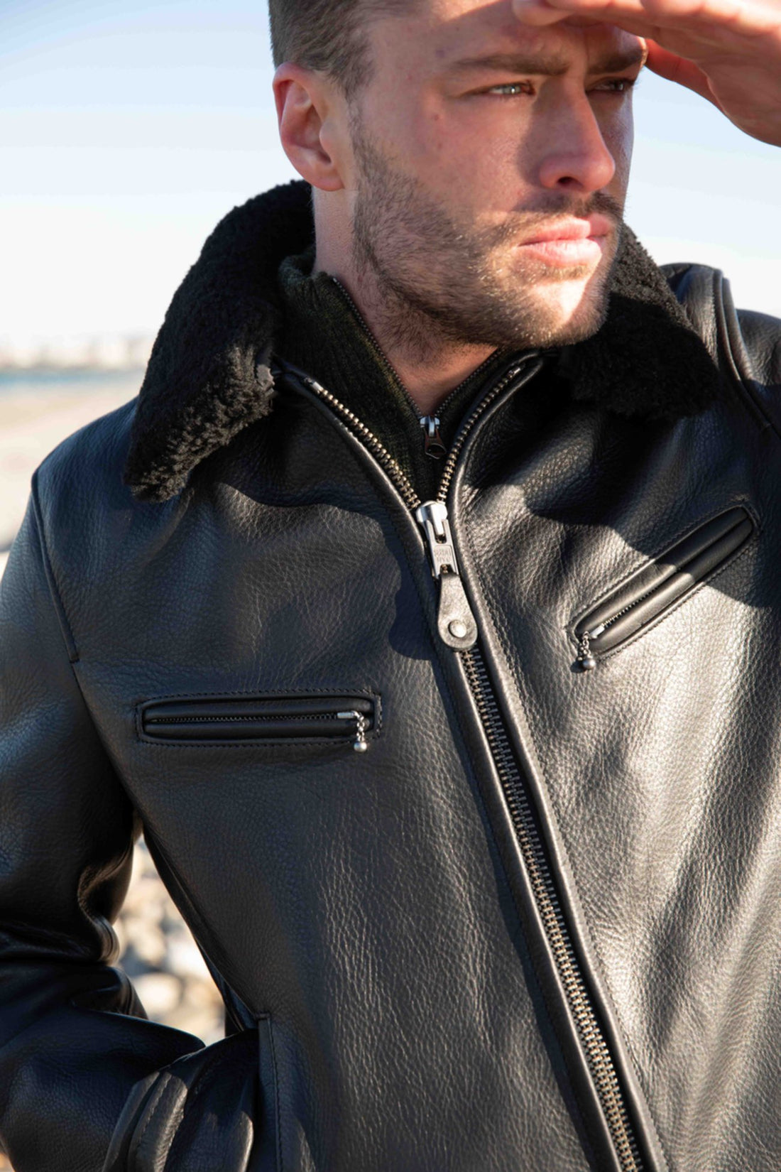 Rancher-Jacke aus antikem Rindsleder für Herren mit Schaffellkragen