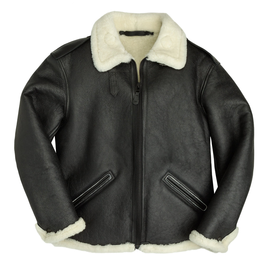 Schwarze B-6-Bomber-Lederjacke aus Shearling für Herren