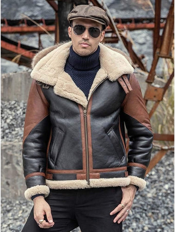 Men's B3 Bomber Shearling Leather Jacket Removable Hooded