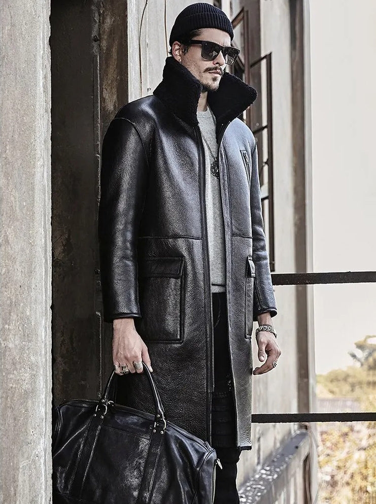 Abrigo de piel y borrego de doble cara B3 para hombre