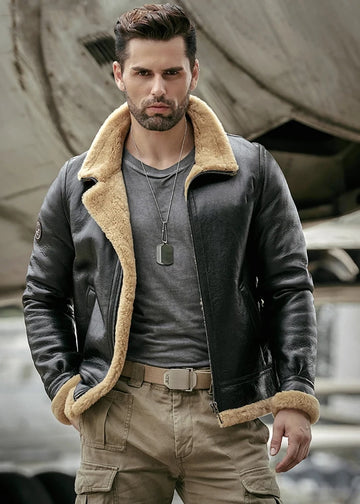 Men's B3 Fur & Shearling Leather Jacket in Black