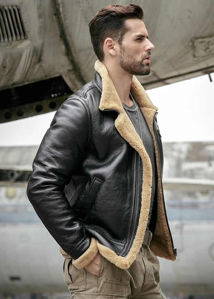 Men's B3 Fur & Shearling Leather Jacket in Black