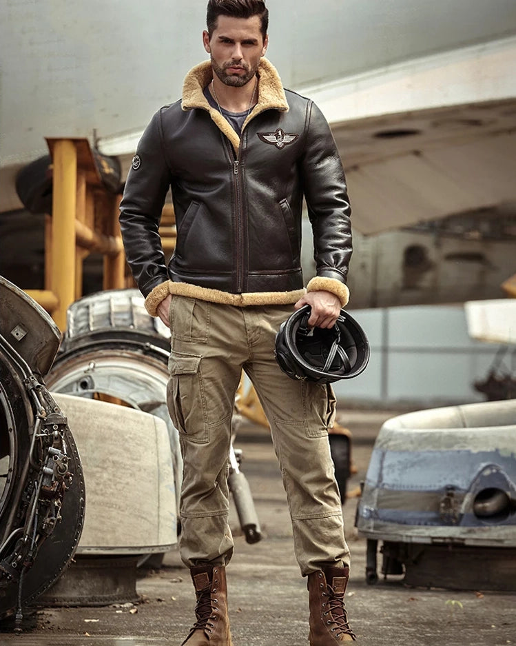 Men's B3 Fur & Shearling Leather Jacket in Dark Brown