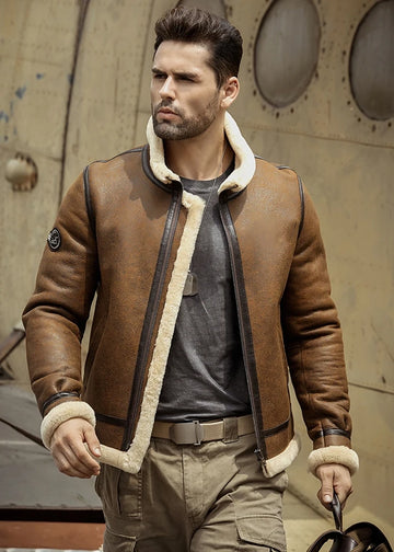 Men's B3 Fur & Shearling Leather Jacket in Brown