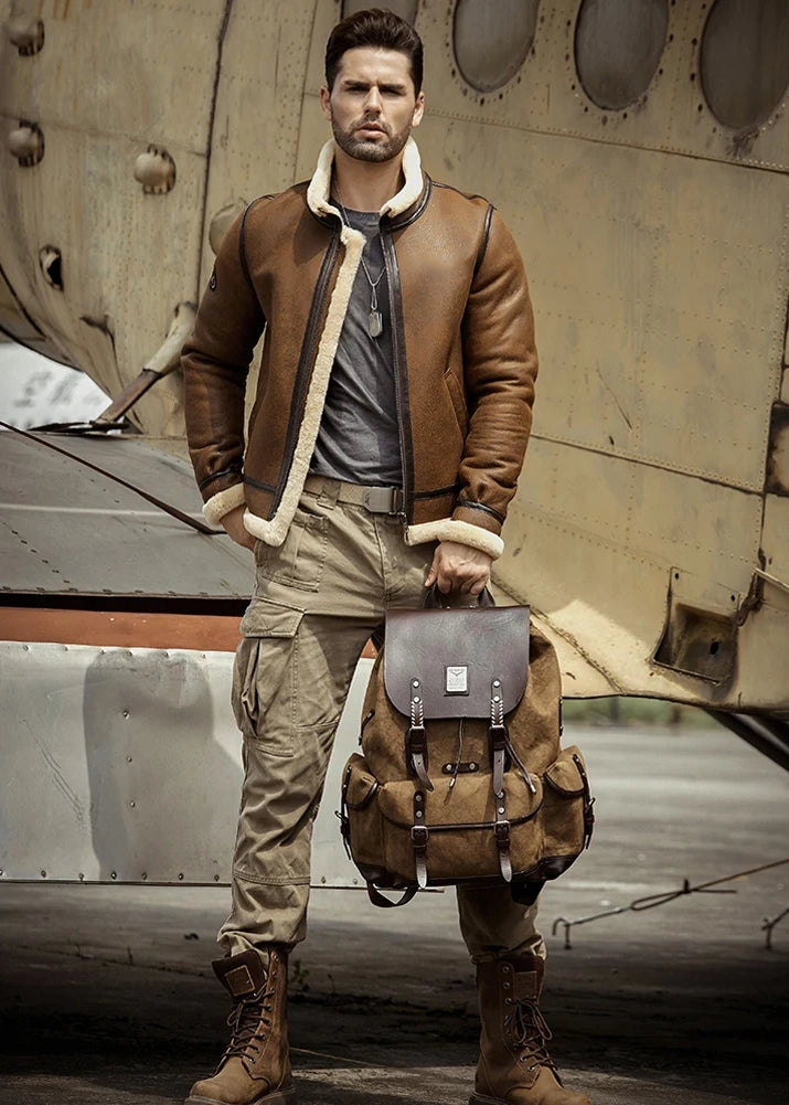 Men's B3 Fur & Shearling Leather Jacket in Brown