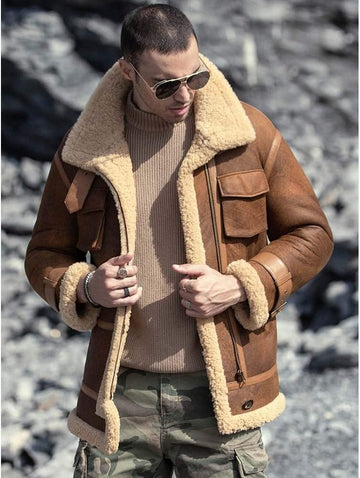 Men's B3 Sheepskin Shearling Jacket Short Fur Coat