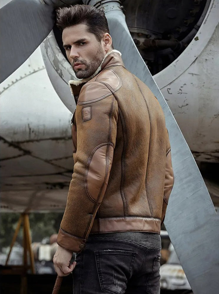 Men's B3 Winter Fur & Shearling Leather Jacket in Brown