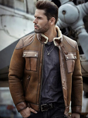 Men's B3 Winter Fur & Shearling Leather Jacket in Brown