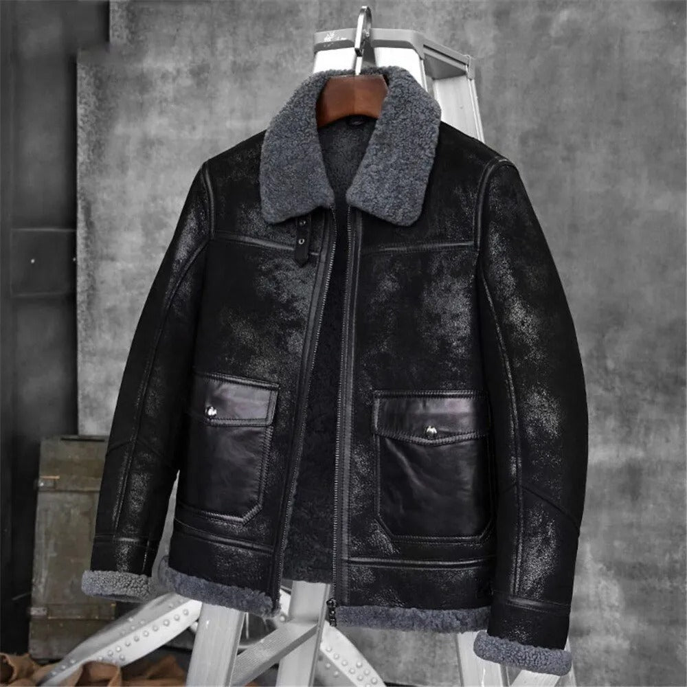 Men's B6 Pilot Sheepskin Shearling Jacket In Black