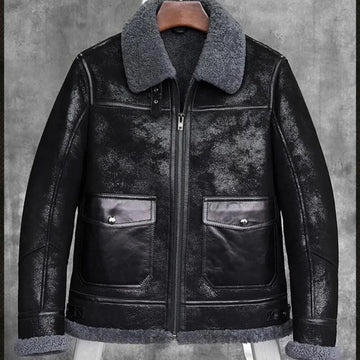 Men's B6 Pilot Sheepskin Shearling Jacket In Black