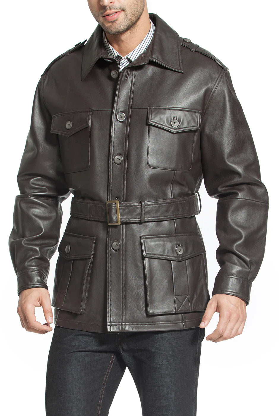 Men’s BGSD Charles Military Style Lambskin Leather Trench Coat