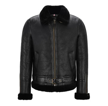 Men's Belted B3 Sheepskin Jacket Black & Black
