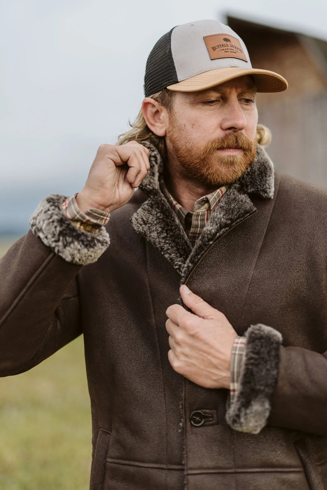 Blazer de piel y borrego Big Sky para hombre