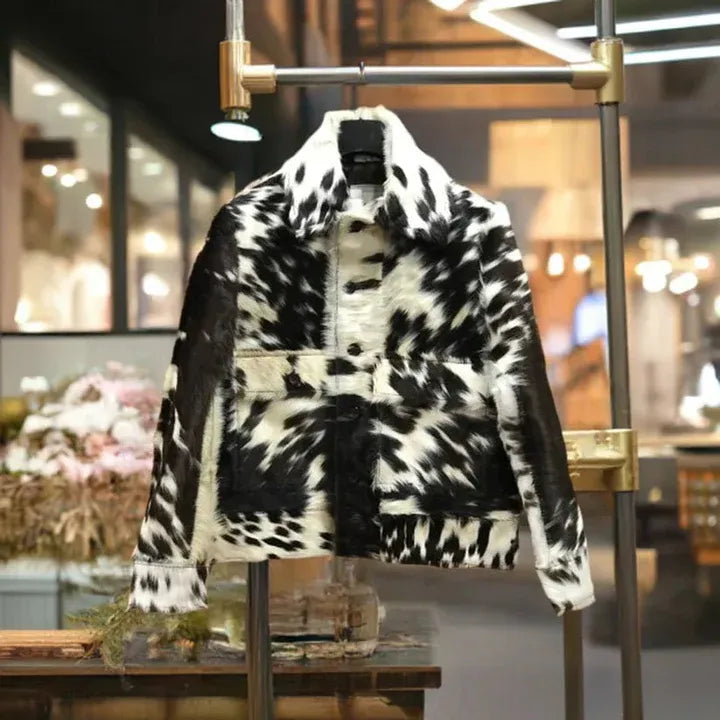 Men's Black Buttoned Down Cowhide Leather Jacket