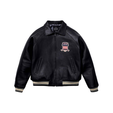 Men's Black Icon Varsity Leather Bomber Jacket