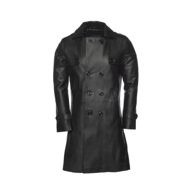 Men’s Black Leather Double Breasted Coat