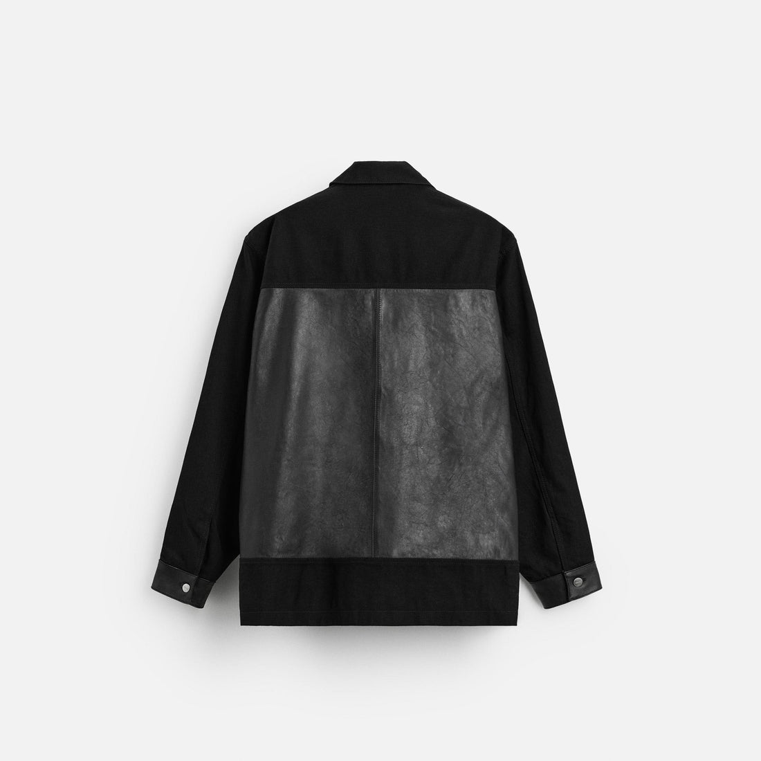 Men's Black Leather Jacket With Denim Effect