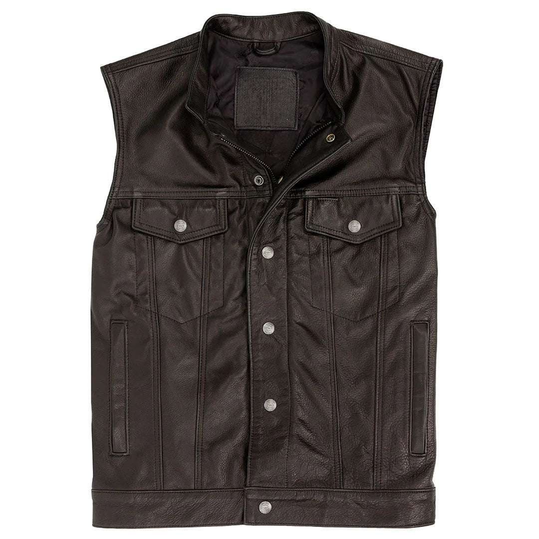 Chaleco de cuero negro para motociclista para hombre