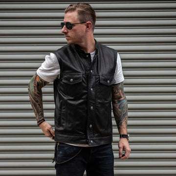 Men's Black Moto Leather Vest