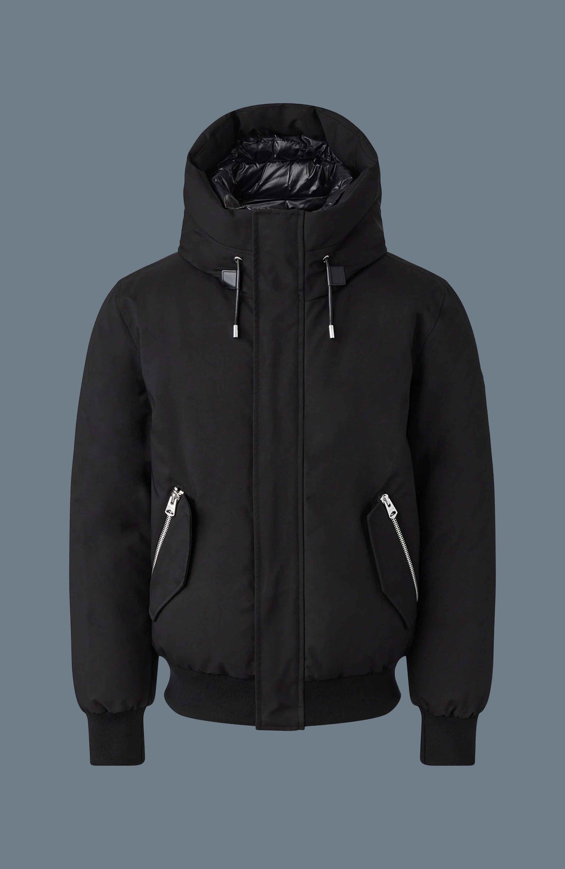 Schwarze Daunenbomberjacke für Herren mit abnehmbarer Kapuze