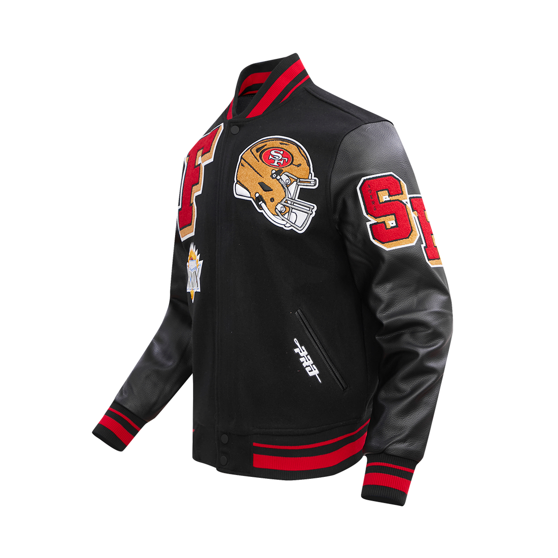 Men's Black SAN FRANCISCO 49ERS Rib Wool Varsity Jacket