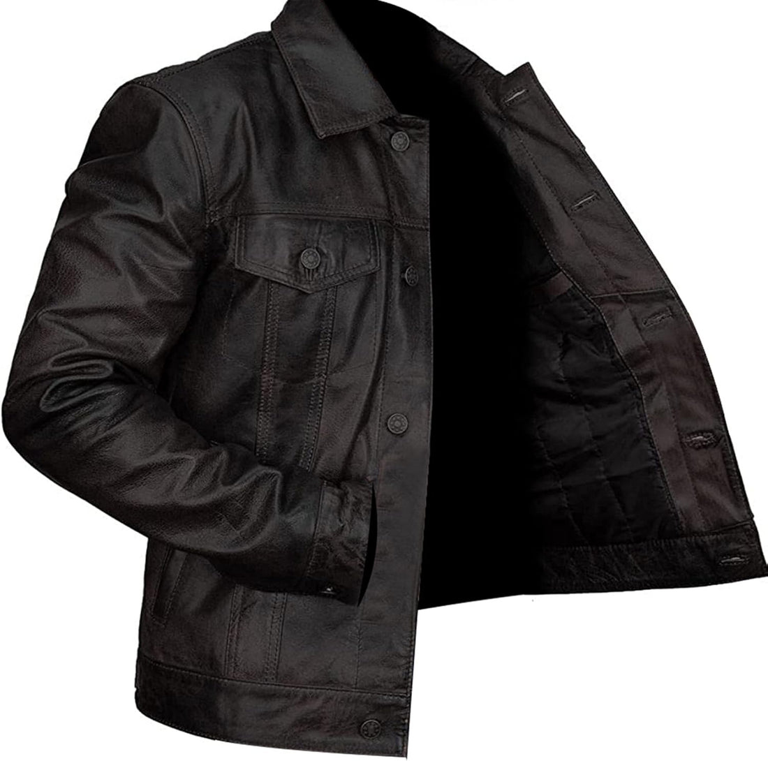 Schwarze Lederjacke im Vintage-Stil für Herren
