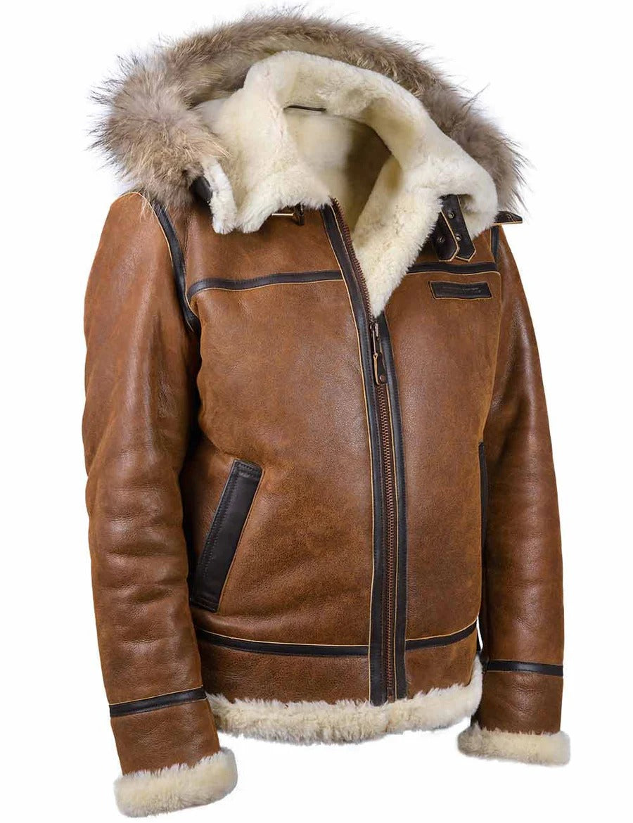 Men's Bomber B-3 Sheepskin Jacket Hooded
