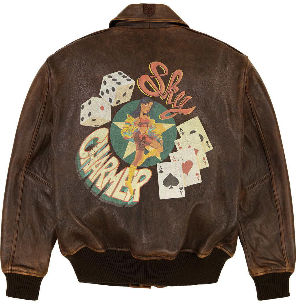 Men's Brown Distressed Leather Varsity Jacket