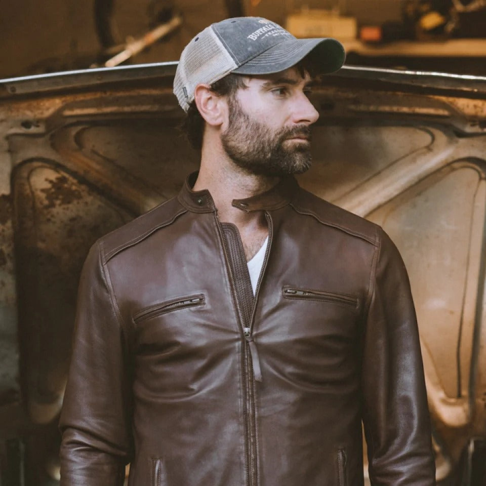 Men's Brown Leather Moto Jacket