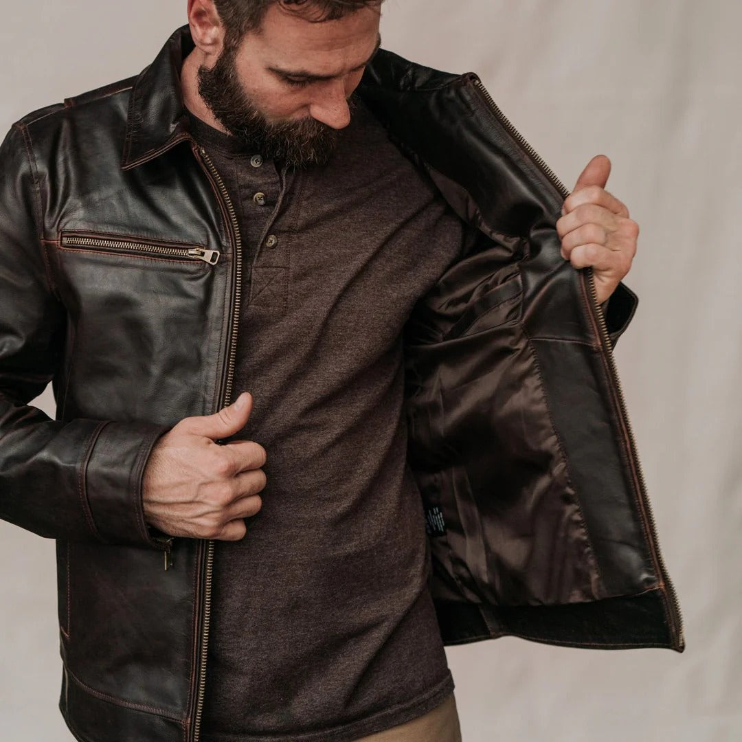 Braune Legacy-Motorradjacke aus Leder für Herren