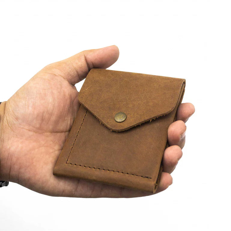 Men's Brown Minimalist Leather Wallet With a Center Vertical Slot