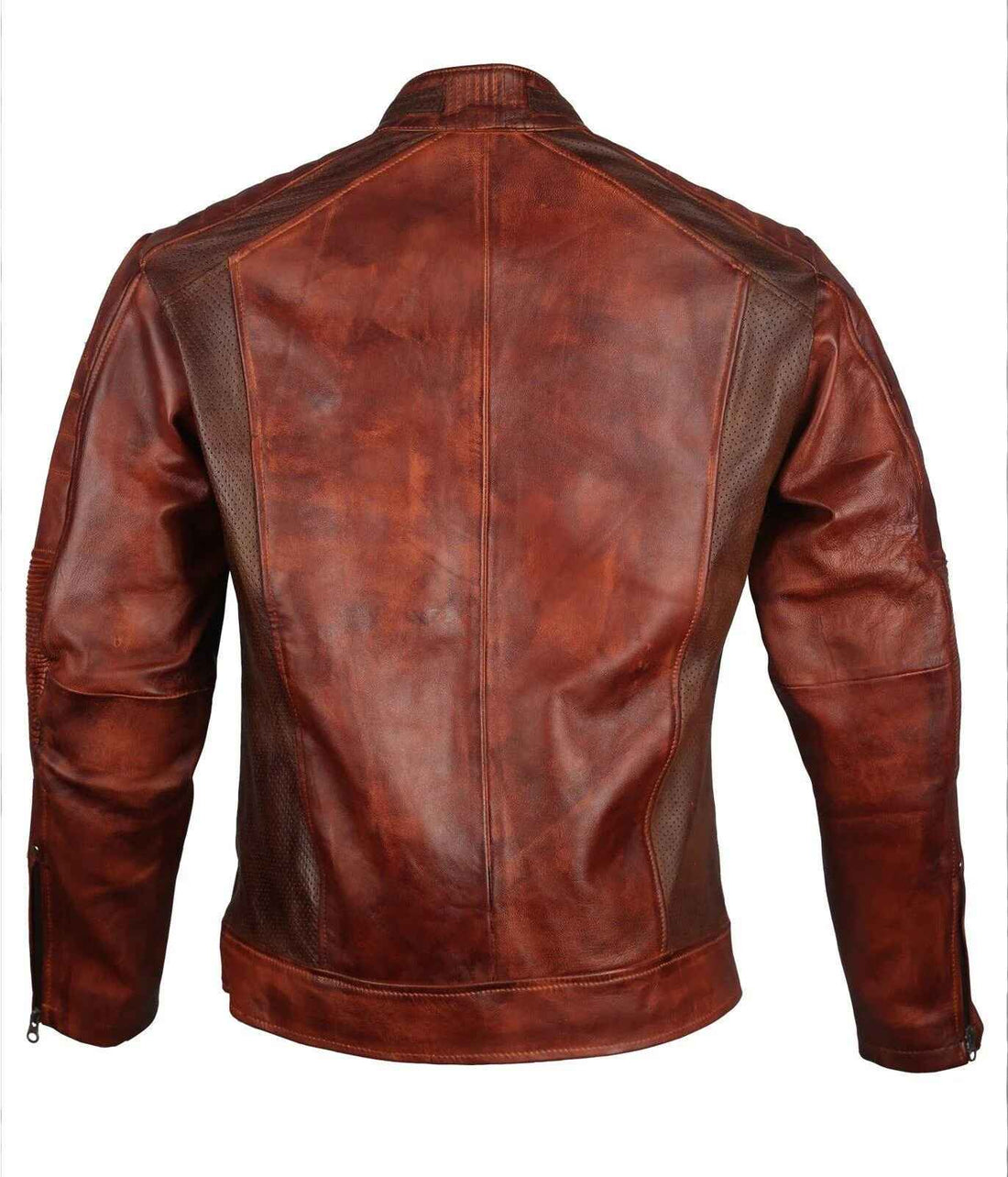Men's Brown Waxed Cafe Racer Leather Motorcycle Jacket