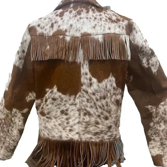 Men's Brown Western Fringe Cowhide Leather  Jacket