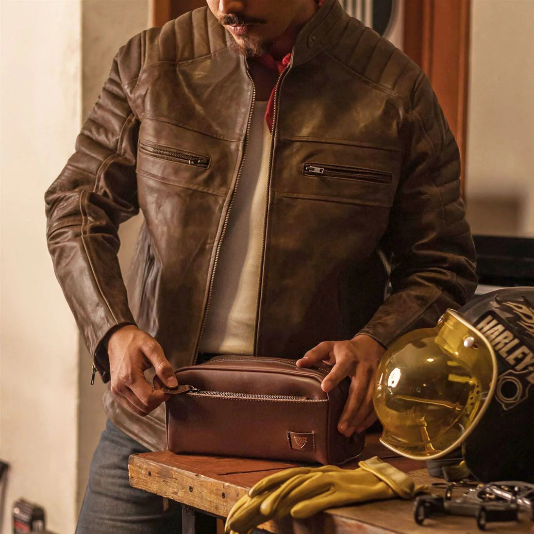 Herren-Cafe-Racer-Lederjacke