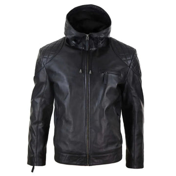 Men's Casual Zip Retro Hooded Genuine Leather Jacket