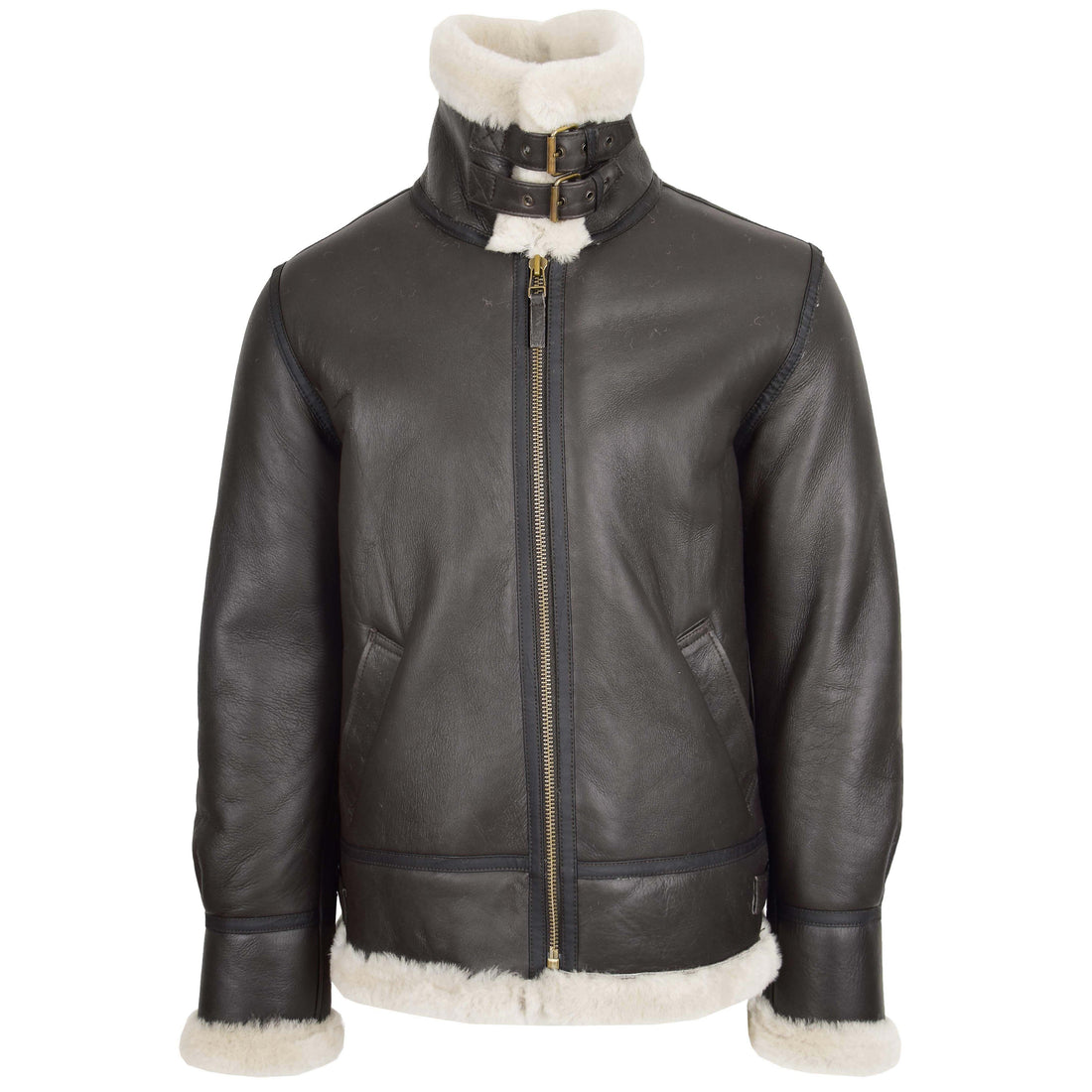 Herren Classic B3 Original Schaffelljacke Braun Weiß