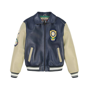 Men's Contrast Sleeve Varsity Leather Jacket