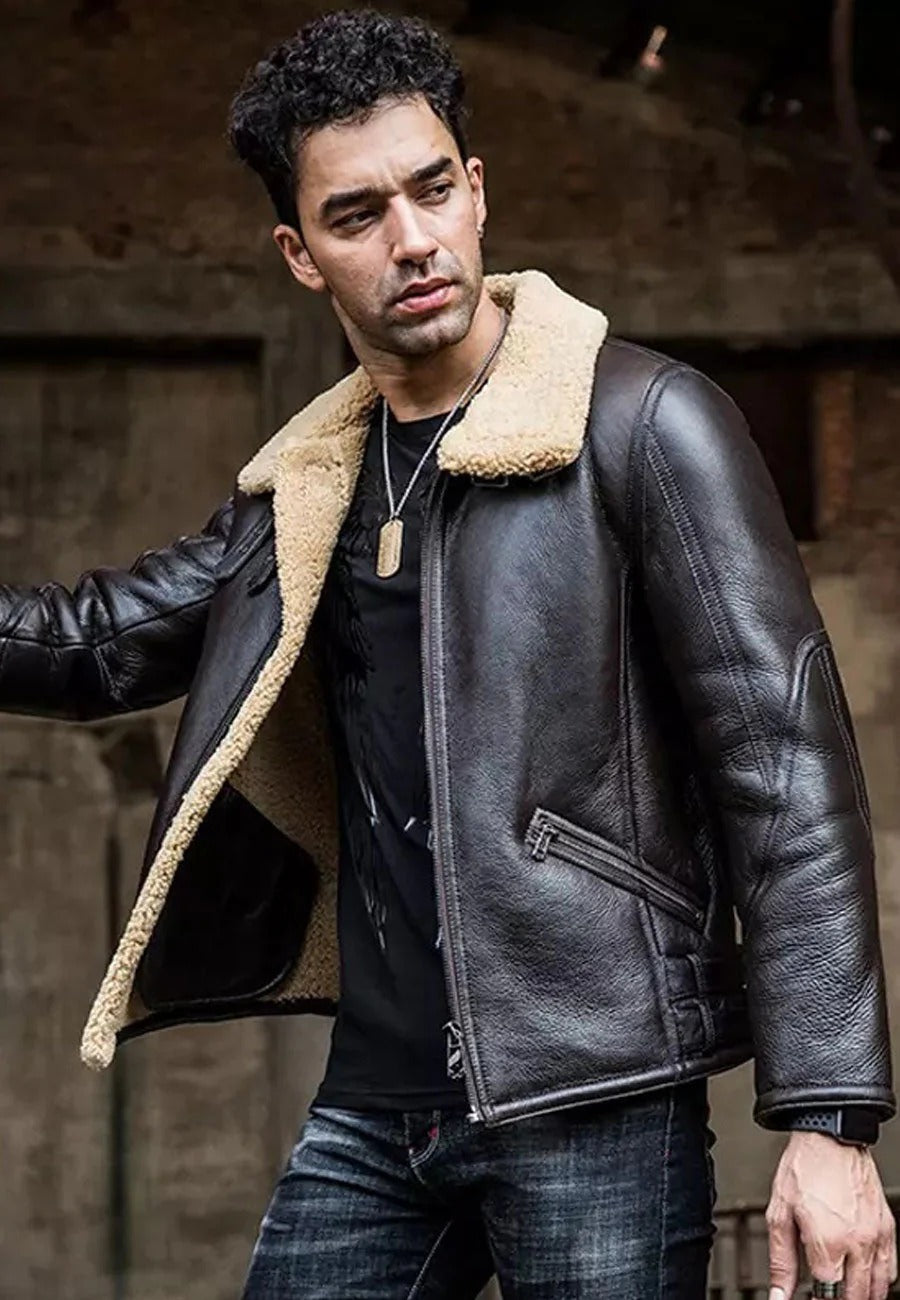 Men’s Black Leather Shearling Jacket