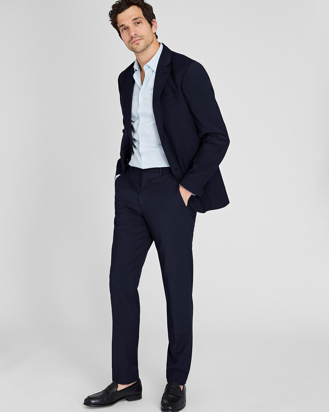 Dunkelmarineblauer Slim Fit-Blazer mit zwei Knöpfen für Herren