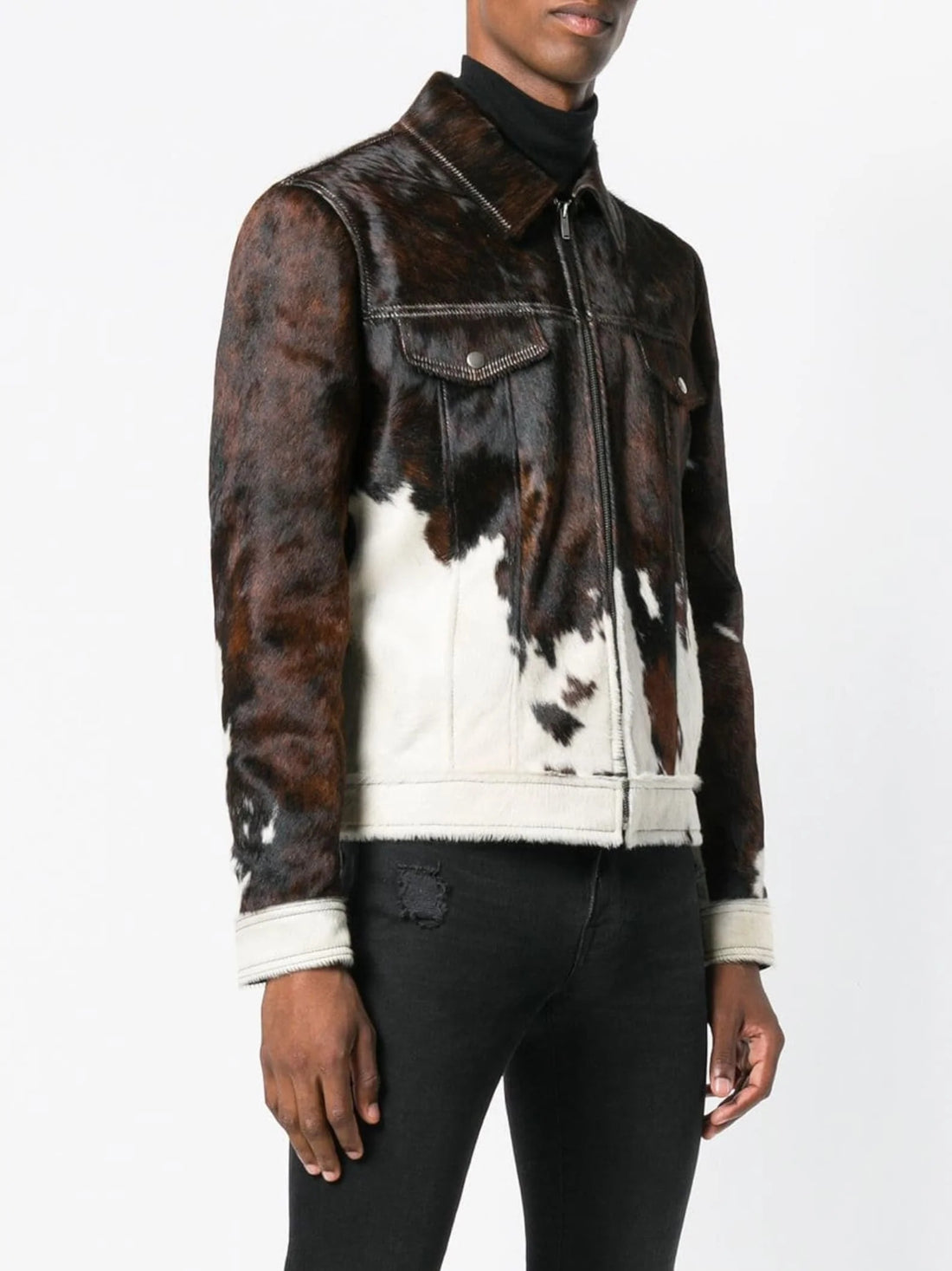 Men's Dark Tricolor Genuine Cowhide Leather Jacket