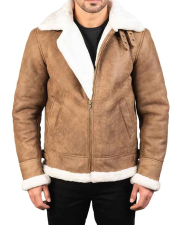 Men’s Distressed Brown Leather Shearling Jacket